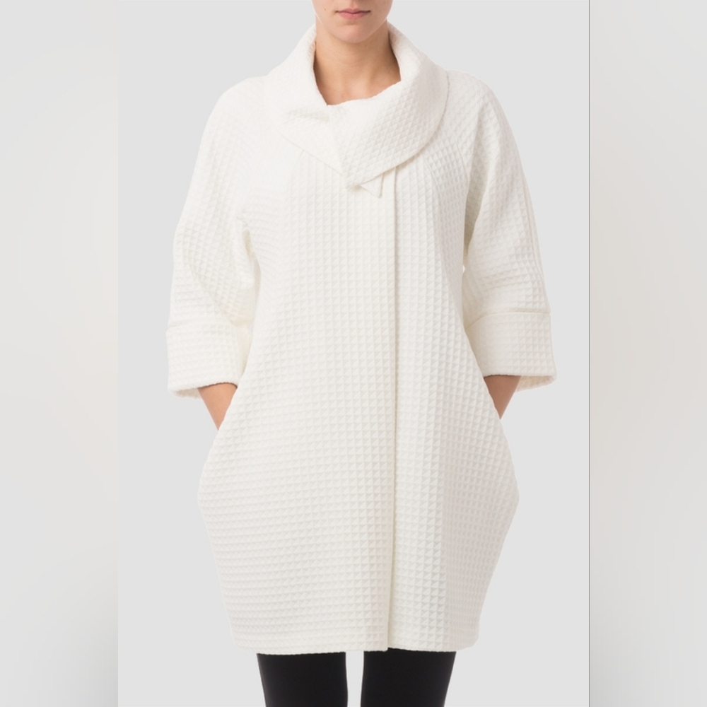 Joseph Ribkoff White Waffle Knit Cowl Neck Jacket